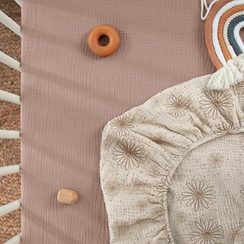Image of lulumoon Mini Crib Sheets Muslin: Soft Cotton Fitted Mini Crib Mattress Sheets for Boys and Girls 2Pack