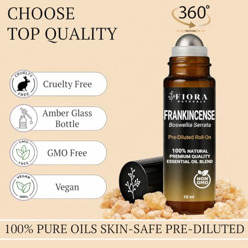 Image of Frankincense Roll On - Pre-Diluted Frankincense Oil Essential Oil for Joints, Muscles & Skin Care, Aromatherapy Roller, Frankincense Roller Ball, Fast Absorbing Formula by Fiora Naturals