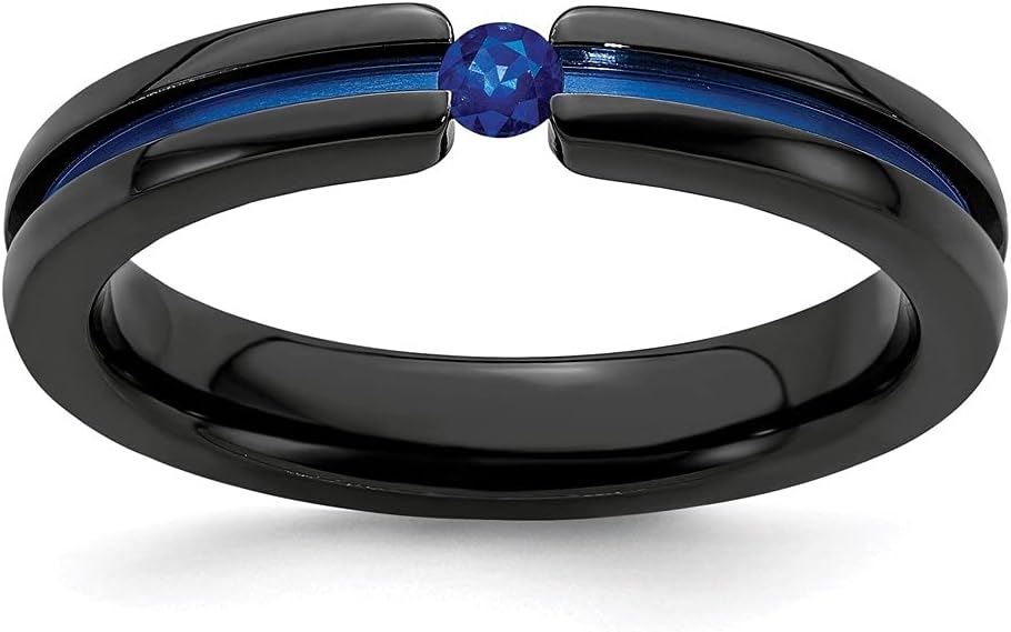 Diamond2Deal Edward Mirell Black Titanium Sapphire and Blue Anodized Band Ring Size 10.5