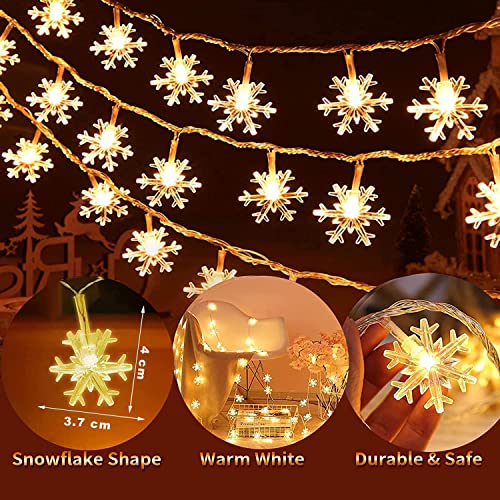 Image of K D 14 LEDwarm Yellow Snow Flake LED Lights for Decoration - 14 String Fairy Lights for Home, Diwali, Christmas & New Year Decor