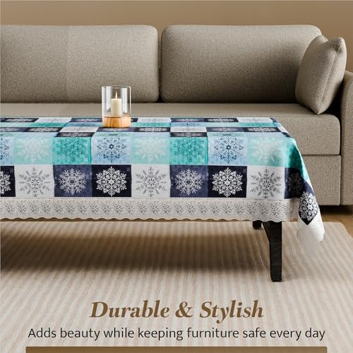 Image of Kuber Industries 40x60 Inch PVC Table Cloth 4 Seater | Multipurpose Dining Table Cover /Protector Sheet for Home, Party and Events | Star Print - Green & Blue