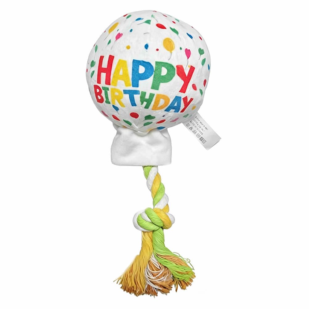 Dusenly Birthday Balloon Dog Toy Colourful Rainbow Dog Birthday Gift Plush Toys Funny with Tug Rope Squeaker for Small & Medium Large Dogs