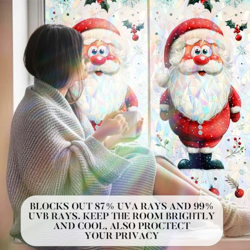 Image of Cute Santa Claus Cartoon Holographic Window Film 17.32x39.37in