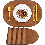 ADRIMER Placemats, Heat Resistant Oval Placemats Set of 4 Washable 12 x 17 Inch, Waterproof Table Mats, Wipeable Pu Place Mats for Kitchen, Dining Room, Turmeric Brown
