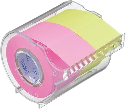 Yamato Memoc Roll Tape, Extra Sticky Self-Stick Memo Paper Tape, with Tape Dispenser, 25mm x 10m, 2-Color Set, Pink & Yellow, 1 ea. PRK-25CH-RL