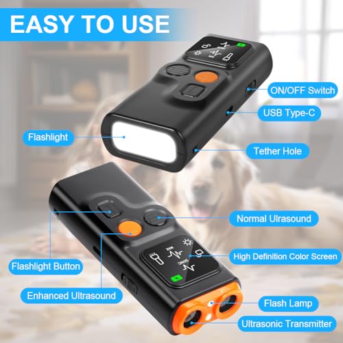 Aomig Anti Bell Gerät Hunde 4 Modi Hundetraining Antibell Ultraschall Gerät USB Aufladung Hunde Bellen Stoppen Hundeabwehr Erziehungshilfen für Hunde Automatisch Ausrüstung Nachtwanderungen (800MAh)