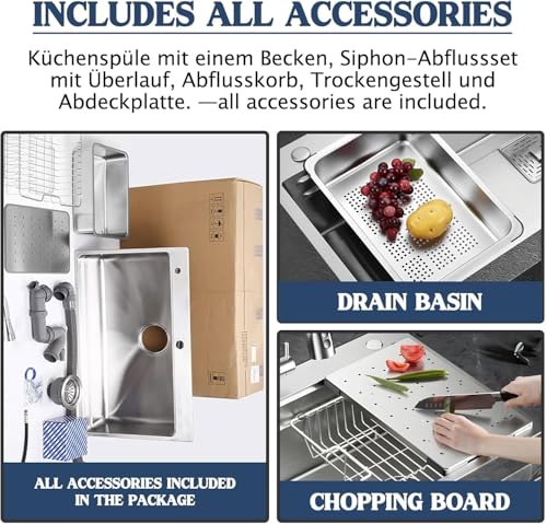 Évier de cuisine acier inoxydable 304 simple bac 60x45cm avec accessoires - 6