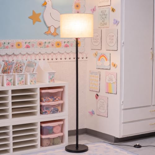 Glooglitter Classroom Floor Lamp with Linen Shade 57 Modern Floor Lamp Foot Pedal Switch Minimalist Design for School Classroom Living Room Bedroom Office Dining Room Kitchen Back to School Decor