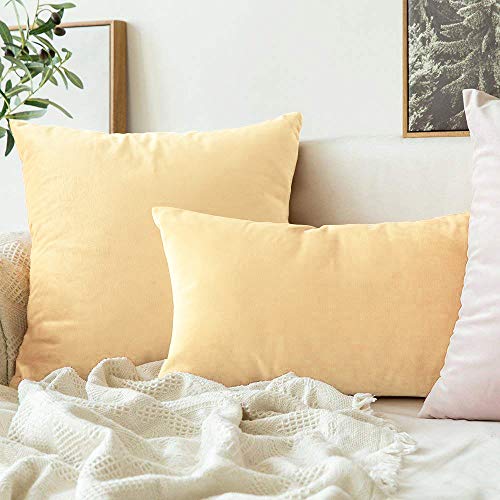 Image of Khooti Velvet Cushion Cover Pack of 1-34 inch x 34 inch / 86 x 86 cm - Wheat - Soft Pillow Covers Cushion Case for Sofa Bedroom Livingroom Chair Car, Cushion Cover