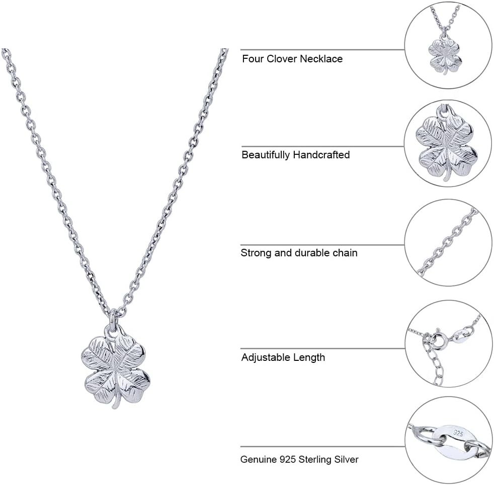 Vanbelle Sterling Silver Jewelry - Rhodium Plated with 925 Stamp - 4 Leaf Clover Pendant Necklace - Elegant Handcrafted for Women - Chain 16" long + 2" extender - Image 4