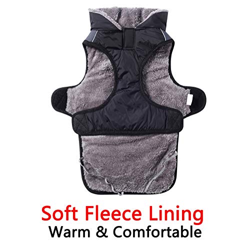JoyDaog Hundemäntel mit Fleecekragen für kleine Hunde, wasserdichte, warme Welpenjacke aus Baumwolle für den kalten Winter, Schwarz XS