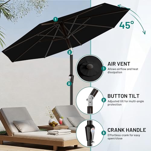 Image of AreShark 9 FT Patio Umbrella for Outdoor, Outdoor Table Umbrella with Push Button Tilt and Crank, Outdoor Patio Umbrellas with 8 Sturdy Ribs for Market, Garden, Pool (Black)