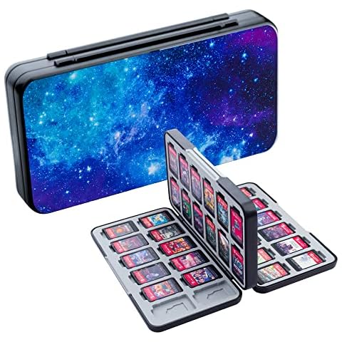 RHOTALL Game Card Case for Nintendo Switch/OLED/Lite, Storage Card Box with 48 Game Cards Cartridge and 24 SD Cards Slots, Switch Games Holder with Magnetic Design - Starry sky Cover