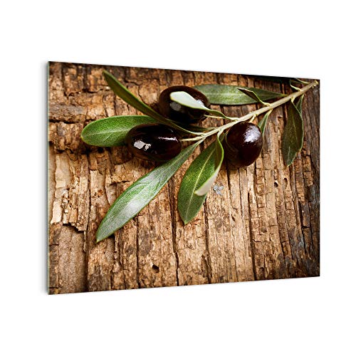 Küchenrückwand 'Oliven auf Holz' in div. Größen, Glas-Rückwand, Wandpaneele, Spritzschutz & Fliesenspiegel