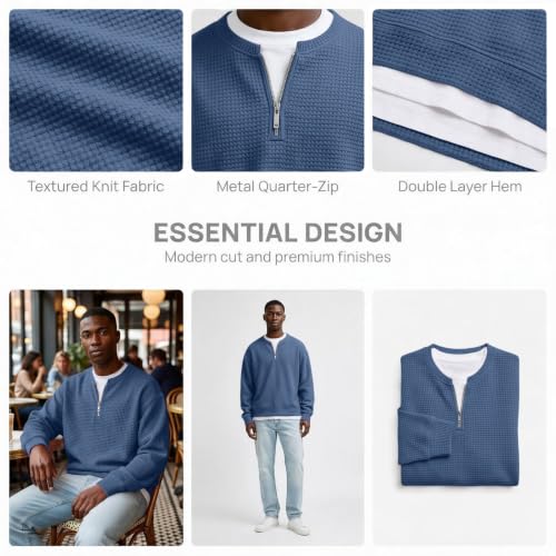 Waffle Shirts for Men Long Sleeve Quarter Zip Fall Y2k Casual Layered Shirt - image 5