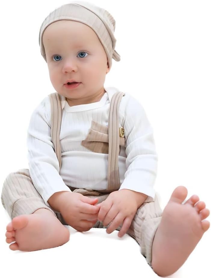 Unutiylo Baby Boy Clothes Infant Long Sleeve Romper Suspender Pants Baby Overall Fall Winter Outfits Set - Image 2