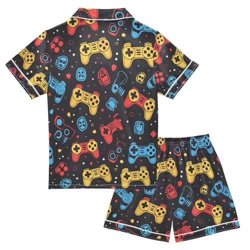 ALAZA Color Gamepad Pajamas Satin Pajama Set Short Sleeve Button Down Sleepwear2