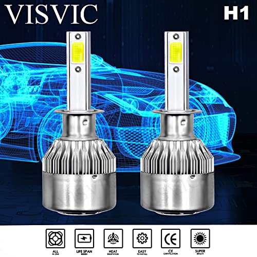 Visvic H1 Led Headlight Bulbs All-In-One Blue Led Headlights Conversion Kits High Low Beam 8000K Super Bright Blue, Halogen Lamps Replacement, 400% Brightness, Plug-N-Play, Ip68 Waterproof, Pack Of 2 #TOP4