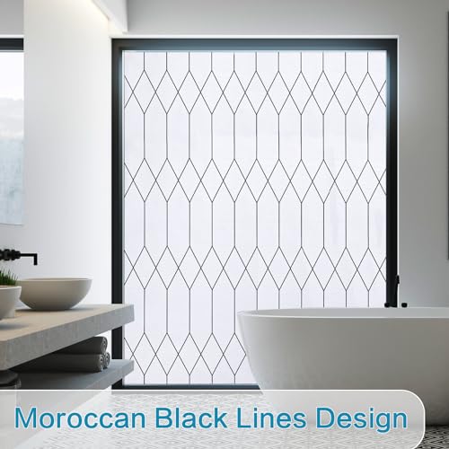Image of Windimiley Window Privacy Film Stained Glass Static Clings, Bathroom Frosted Leaded Decorative Window Stickers, UV Heat Blocking Opaque Removable for Home Door Coverings (17.5 x 78.7in,White)