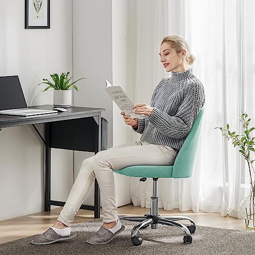 Armless Office Chair Cute Desk Chair, Modern Fabric Home Office Desk Chairs With Wheels Adjustable Swivel Task Computer Vanity Chair For Small Spaces #TOP1