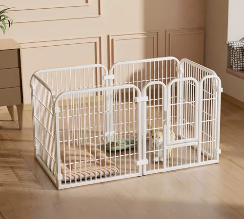 Tcrciukペットサークル 犬 ペットフェンス犬小屋 ケージ ドア付き 室内 屋外 置くだけ 柵 自立 小型中型犬 セットドア付 接続式 簡単組み立て 工具不要 折りたたみ 犬用 広げる レイアウト自由 (6枚 (120*60*70cm),ホワイト)