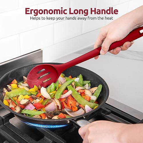 Image of U-Taste Silicone Slotted Spoon, 13.3 inch Long Large Mixing Spoon, Red