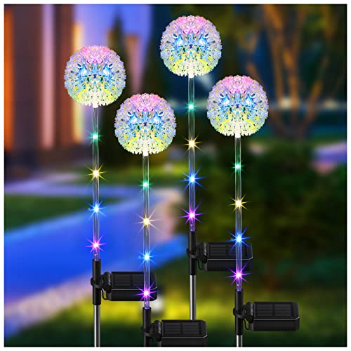 BUCASA Lampe Solaire Exterieur, 4 Pièces Lampe Solaire Pissenlit avec Changement de Couleur LED, Étanche Lampe Solaire Exterieur Jardin pour Pelouse, Balcon, Terrasse, Cour, Halloween Decoration Noel Cover