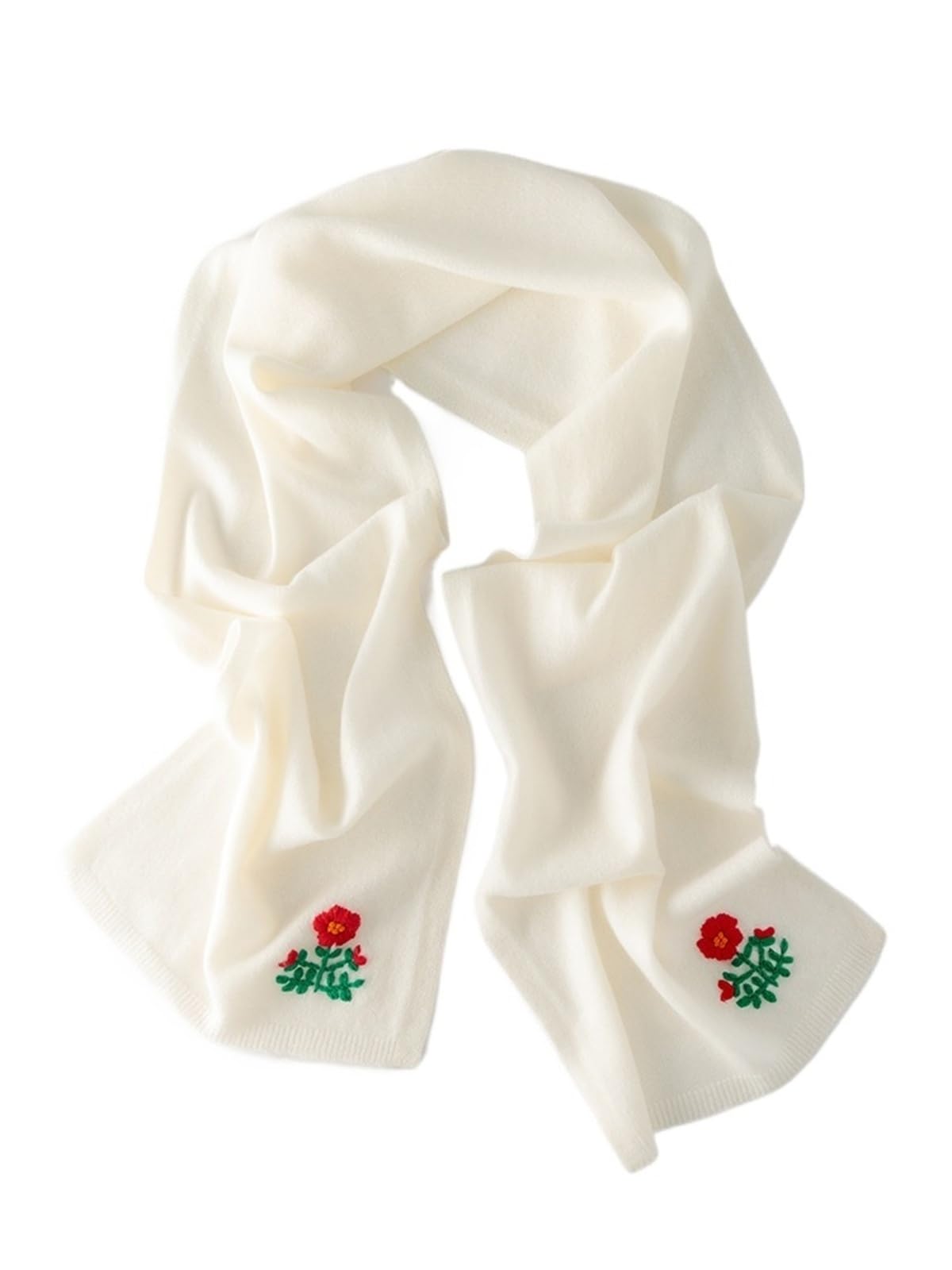 Generico Sciarpa primaverile 150x30 cm - Stola con motivo floreale ricamata a mano