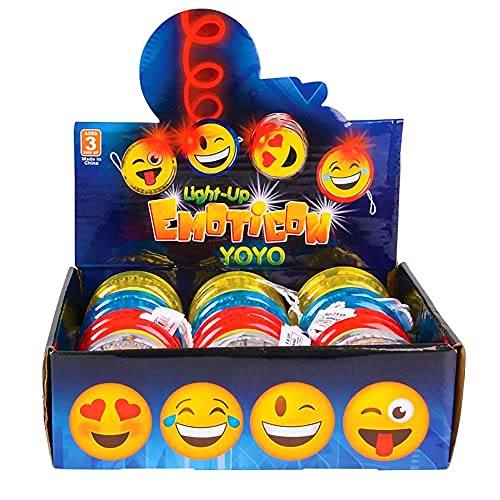 Artcreativity Light Up Emoticon Yoyos For Kids, Set Of 12, Classic Plastic Yoyo Toys With Flashing Leds, Light-Up Birthday Party Favors, Goodie Bag Fillers, Holiday Stocking Stuffers, Classroom Prizes #TOP6