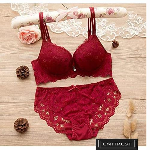 Image of UNITRUST Designer Women's Bra and Panty Set Lace Push Up Solid Lingerie Set