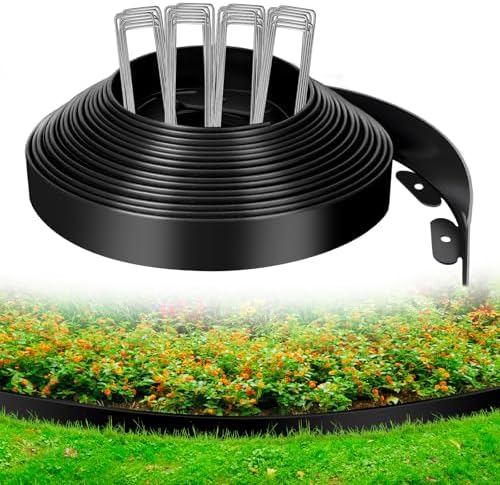 No Dig Flower Bed Edging That Transforms Your Garden Aesthetically 7 1.5 Inch x 100 FT (Multiple Sizes Available) Landscape Edging, Garden Edging Borders with 100pcs Upgrade Stakes, Flexible No Dig Plastic Garden Border for Lawn, Landscaping, Flower Beds and Yard