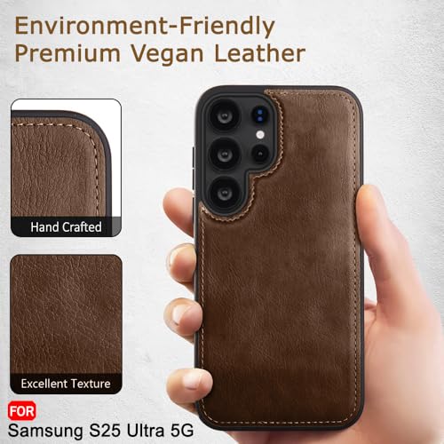 Image of TheGiftKart Genuine Leather Finish Back Cover Case for Samsung Galaxy S25 Ultra 5G | Shockproof Design | Camera & Screen Protection | Stunning Minimalist Design Back Cover Case (Black, Brown)