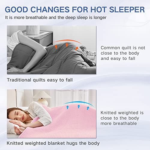 Guohaoi Knitted Weighted Blanket for Adults (Pink 50"x75" 15lbs) No Beads Cooling Throw Blanket for Hot Sleepers, Home Decor Breathable Chunky Knit Heavy Blanket Use on Full Size Bed