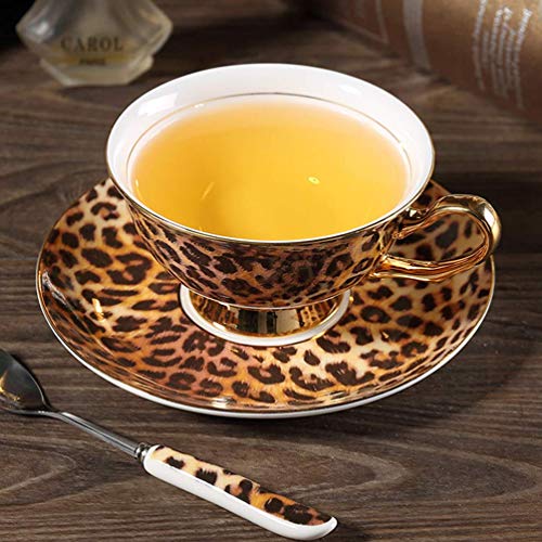 SXLCKJ Europa Classic Leopard Print Bone China Tazas de café y platillos Juego de Platos para Tazas de café GOL Pintado… - Imagen 4
