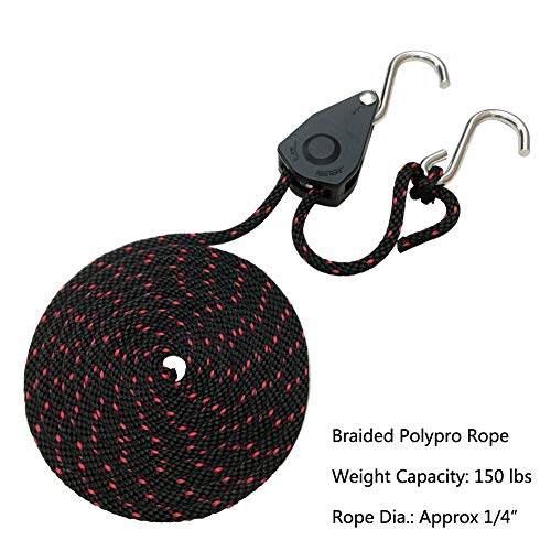 Newcod Rope Tie Downs, 1/4" X 10Ft Straps Heavy Duty Adjustable Pulley Rope Clip Hanger For Kayak Canoe(2-Pack) #TOP2