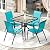 Arlopu 5 Piece Outdoor Patio Dining Set (Umbrella not Included), Porch Furniture with 4 Textline Chairs, 1 Square Glass Table for Garden, Backyard and Poolside, Lawn (Blue)
