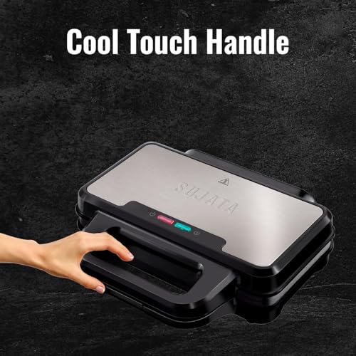 Image of Sujata SW11 Sandwich Maker 900W for Home | Non-Stick Sandwich Maker with Patty Plates | Teflon Coated Plates | Easy to Clean | Indicator Lights | 2 Years Warranty | Black
