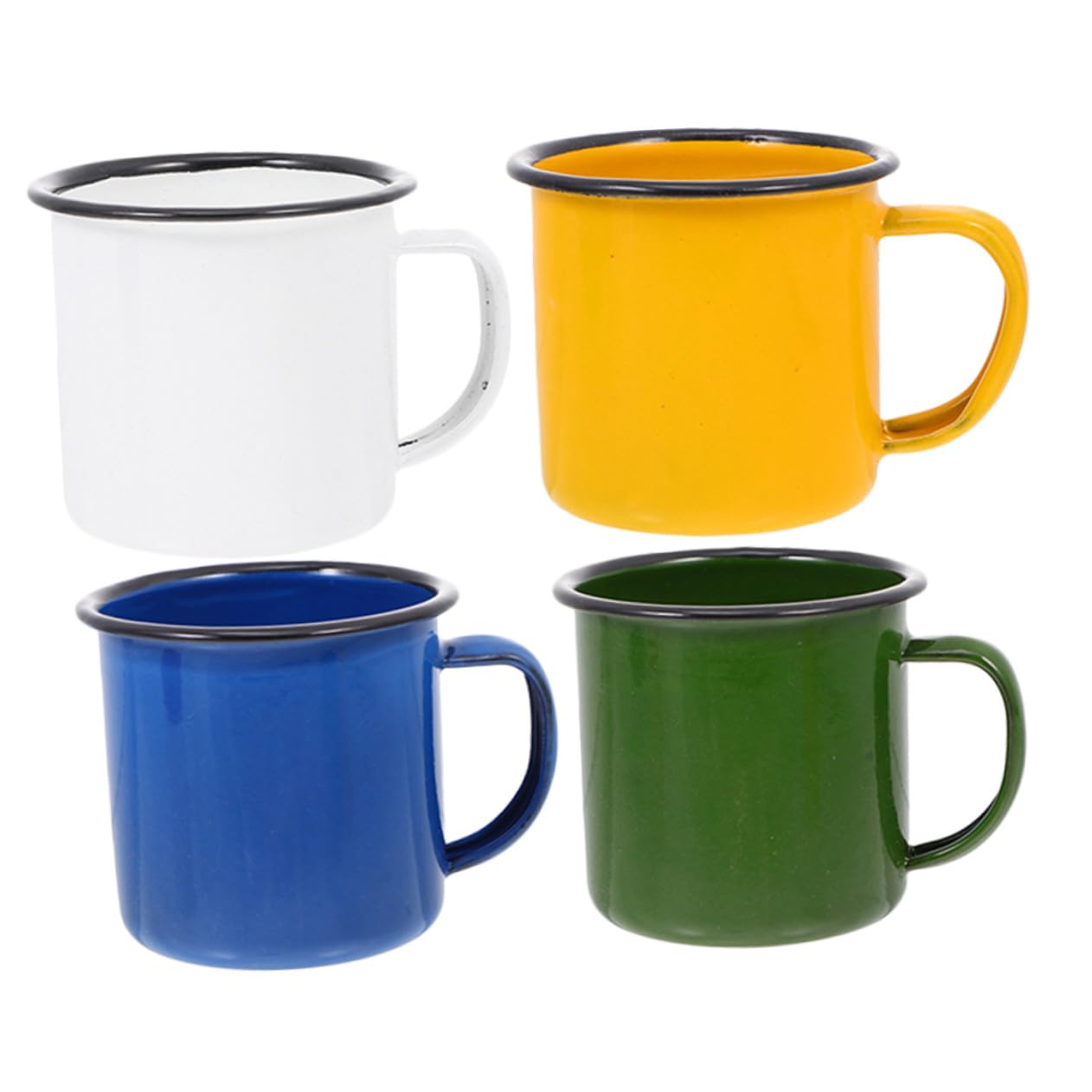 12 Stck. Teiliges Emaille Camping Tassen mit Henkel Robuste Vintage Kaffeebecher für Outdoor Picknick Wandern Vielseitige Trinkbecher aus Emaille in Weiß Gelb Blau Grün