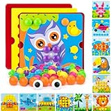 AluAbi Button Art Toys for Toddlers, Crafts for Age 3-5, Early Educational Toys, Color Matching Mosaic Pegboard, Fine Motor Skills Game, Preschool Learning Activity Gifts for Boys & Girls 3+