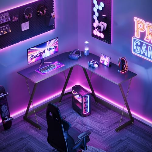 ODK L Shaped Gaming Desk, 120×120 cm Corner Computer Desk for Gaming, Home, Office, Carbon Fibre Black - Image 3