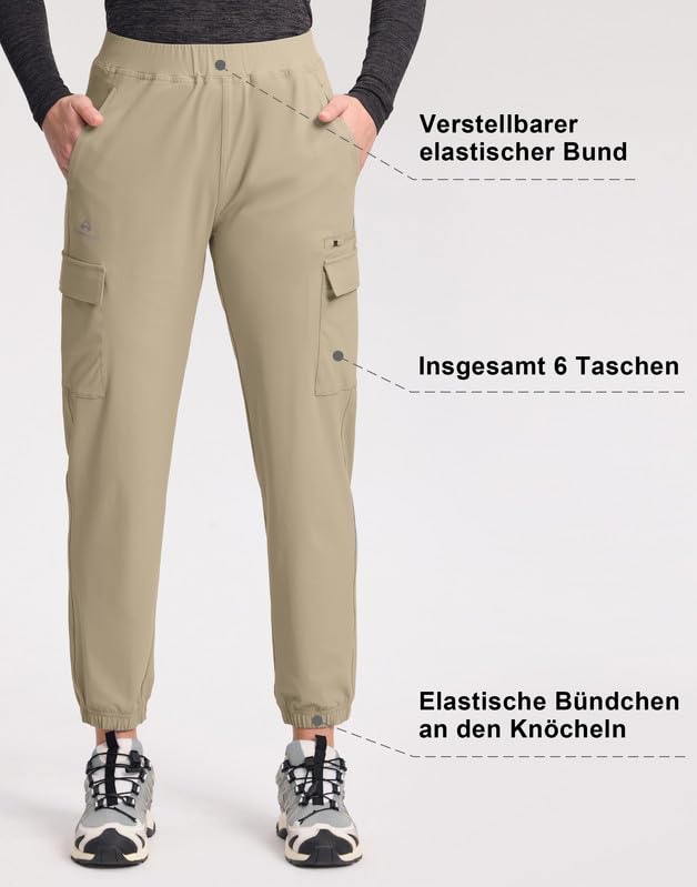Pioneer Camp Wanderhose Damen Cargohose Outdoor Hose Langarm, Leichte Funktions-Cargohose mit UPF 100+, 6 Taschen und elastischem Bund für Wandern & Golf