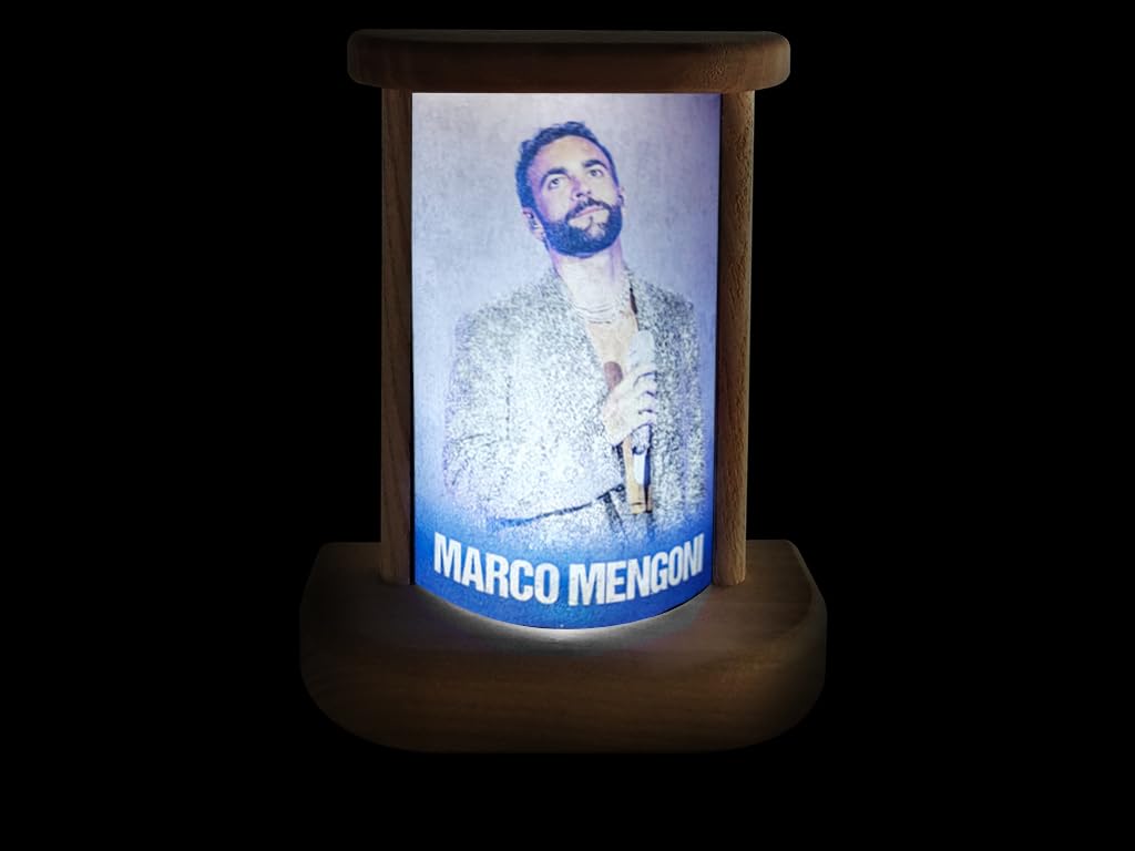 Lampada LED Marco Mengoni - Gadget Ufficiale, Luce Notturna In Legno Di Frassino, Ricaricabile, Per Fan - 4