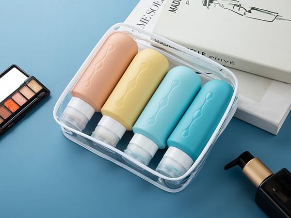 Image of Gemice Travel Bottles for Toiletries, Tsa Approved Travel 6oz Size Containers with Clear Bag, BPA Free Leak Proof Travel Tubs Refillable Liquid Travel Accessories for Cometic Shampoo Lotion