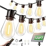 Solar String Lights Outdoor, 120FT 30+2 Shatterproof S14 LED Bulbs, Waterproof, USB Rechargeable, 2200K Warm White, Energy-Saving Hanging Patio Lights for Garden, Porch, Bistro, Deck, Market