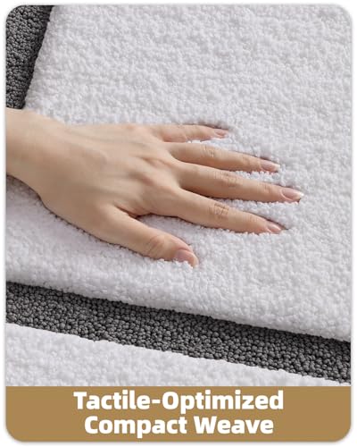 Image of Color&Geometry White Bathroom Rugs 43x24, Extra Soft Absorbent Microfiber Bath Rugs, Non-Slip Bathroom mat, Washable Plush Bath Mats for Bathroom, Shower, Bathtub, Laundry, White Gray