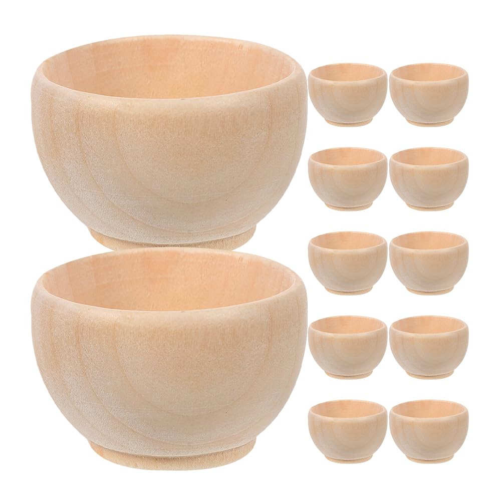 ibasenice 12Pcs Mini Wooden Bowls, 1.5 Inch Unfinished Wood Bowls for DIY Crafts, Natural Small Nut Decoration for Montessori Sorting Activities, Tiny Wooden Cups for Candle Making & Home Decor, 3.8cm