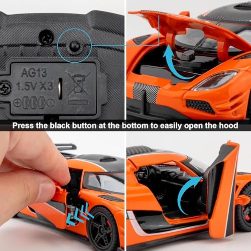 Image of Koenigsegg One Toy Car 1:32 Exclusive Alloy Metal Pull Back Die-cast Car Diecast Metal Pullback Toy car with Openable Doors & Light, Music Boys Gifts Toys for Kids【Colors as Per Stock】