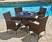 SUNCROWN Outdoor Furniture Patio 5-Piece Round Dining Table and Chairs Set, All-Weather Wicker with Washable Cushions and Tempered Glass Tabletop
