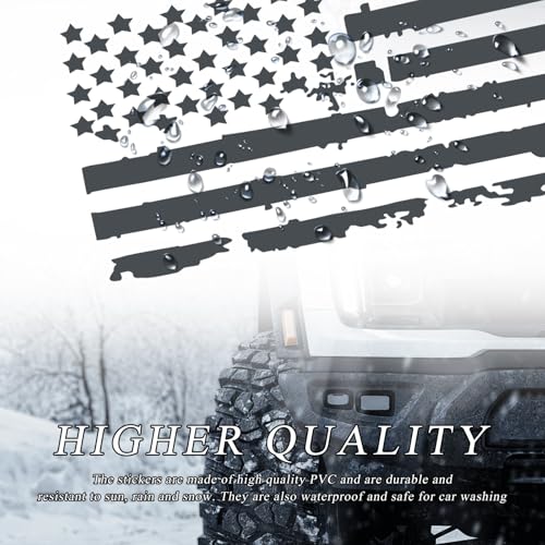 Image of Wevdn Distressed American Flag Sticker, 16.9 inch x 30.7 inch Waterproof Patriotic Old Glory Military Grunge Sticker, Universal Car Door Wall Window Windshield Decoration Sticker (Gray)