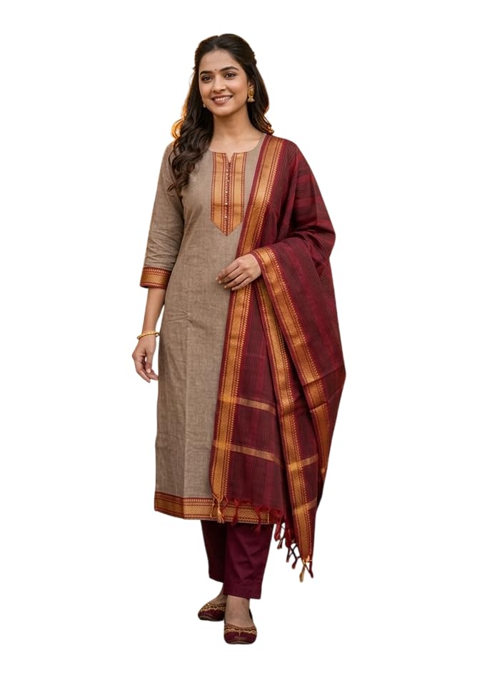 Women's Kanchi Cotton kurti set for woman Kurta Pant Set with Zari With Zalar Dupatta for Women 3 Piece Festive Kurti Set-picture-10